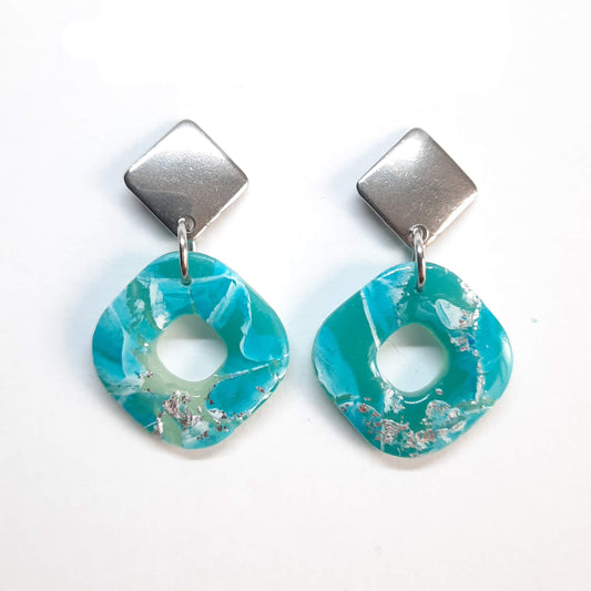 Pendientes Valencia Aguamarina con Base Acero