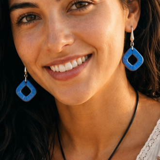 Pendientes Valencia Azules Con Base Plateada