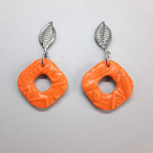 Pendientes Valencia Naranja con Base Plateada