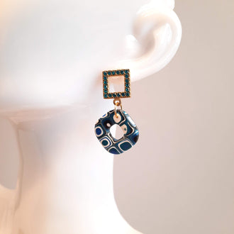 Pendientes Valencia Pasión Azul con Base Dorada y Strass