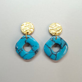 Pendientes Valencia Turquesa Con Base Dorada