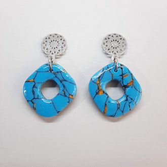 Pendientes Valencia Turquesa Con Base Plateada