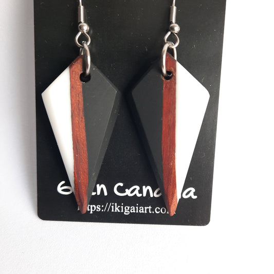Pendientes Flecha Resina y Madera con Gancho blanco y negro