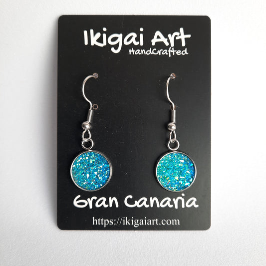 Pendientes Redondo Resina con Gancho turquesa 