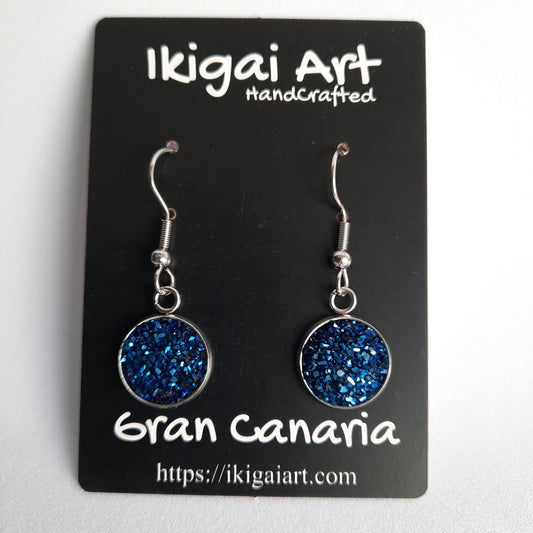 Pendientes Redondo Resina con Gancho azul