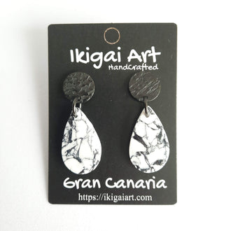 Pendientes Gota Blanco Mármol con Base Negra