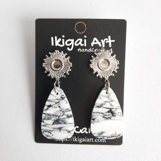 Pendientes Fantasy Blanco Mármol con Base Acero