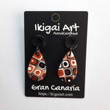 Pendientes Gota Naranja Negro Blanco con Base Acero Negra