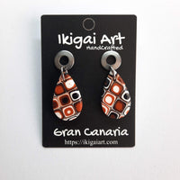 Pendientes Gota Naranja Negro Blanco con Base Acero