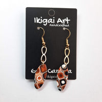 Pendientes Ovalado Naranja Negro Blanco con Base Acero