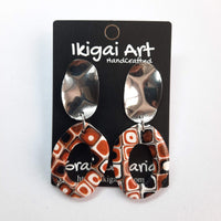 Pendientes Ovalado Naranja Negro Blanco con Base Acero