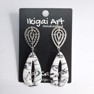 Pendientes Fantasy Blanco Mármol con Base Acero