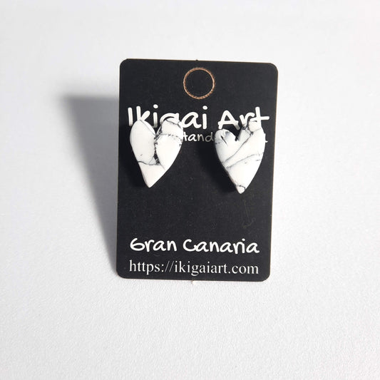 Pendientes Botón Corazón Blanco Mármol