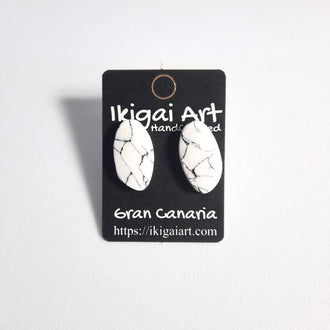 Pendientes Botón Ovalado Blanco Mármol