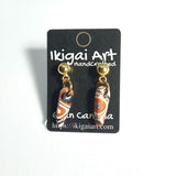 Pendientes Fantasy Naranja Negro Blanco con Base Acero Dorada