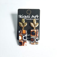 Rectangular Orange Black Earrings with Gold Base