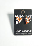 Pendientes Botón Corazón Naranja Negro Blanco