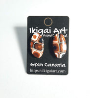 Pendientes Botón Ovalado Naranja Negro Blanco