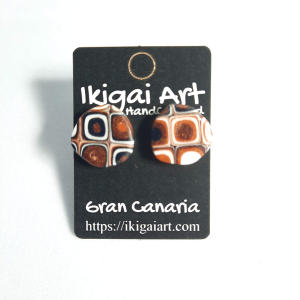 Pendientes Botón Fantasy Naranja Negro Blanco