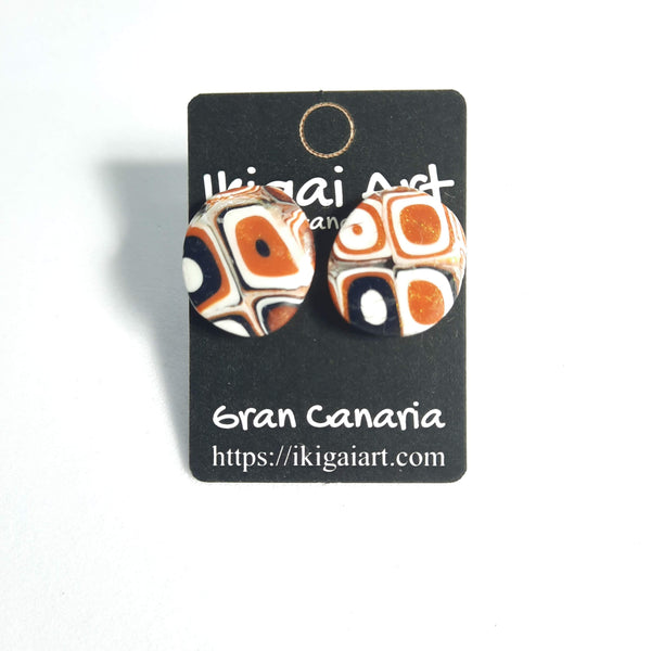 Pendientes Botón Ovalado Naranja Negro Blanco