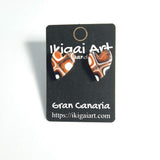 Pendientes Botón Corazón Naranja Negro Blanco