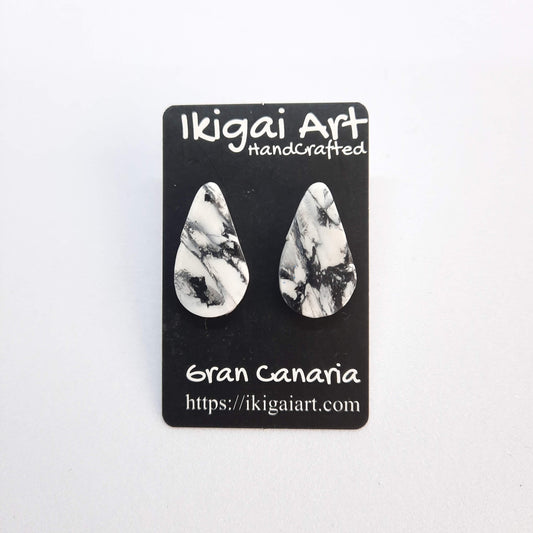 Pendientes Botón Gota Blanco Mármol