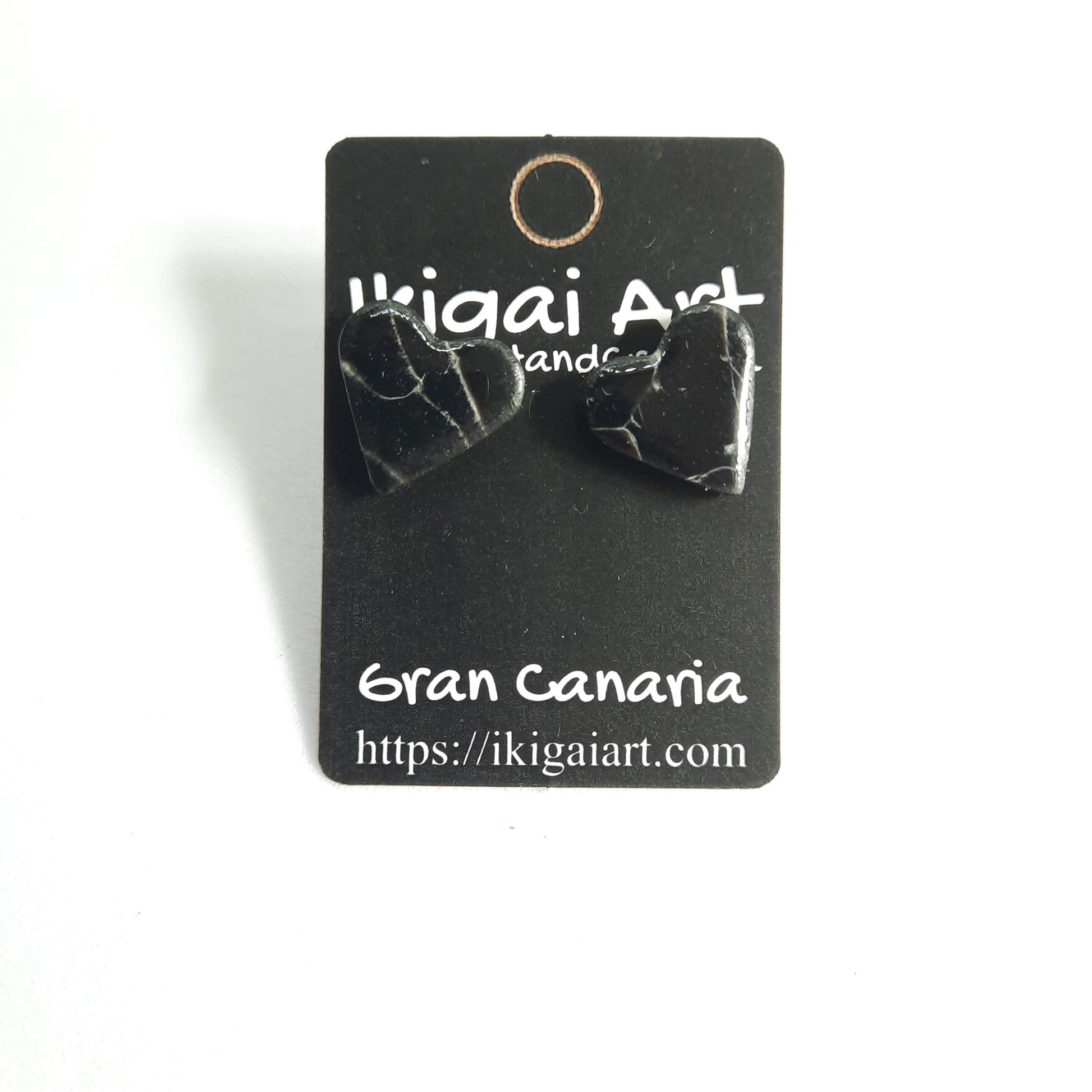Pendientes Botón Corazón Negro Mármol
