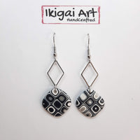 Pendientes Cuadrato Negro Blanco con Gancho Acero