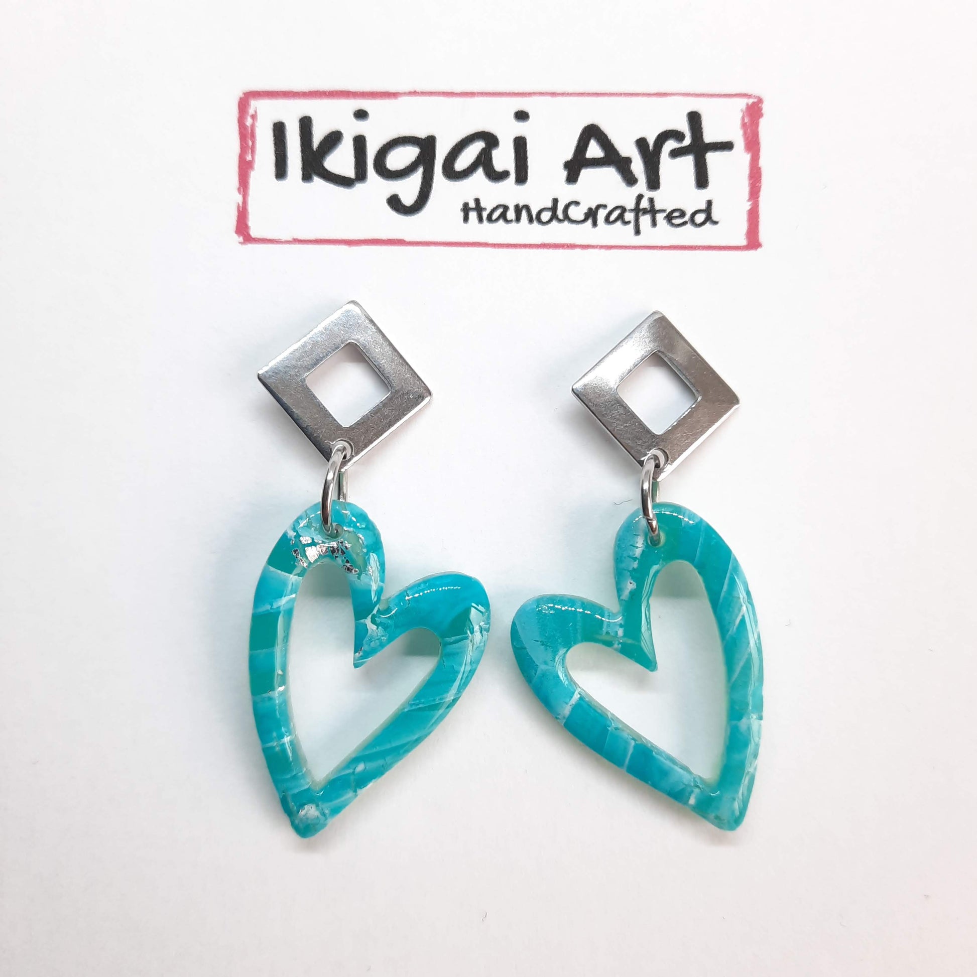 Pendientes Corazón Aguamarina con Base Acero