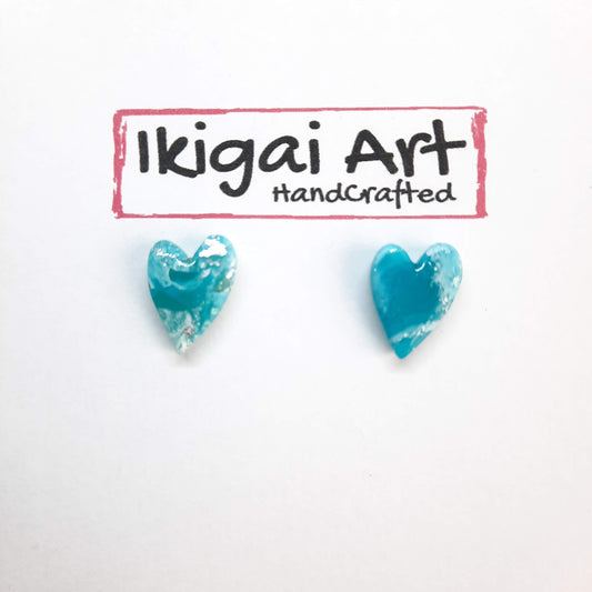Pendientes Botón Corazón Aguamarina