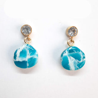 Pendientes Fantasy Aguamarina con Base Dorada y Strass