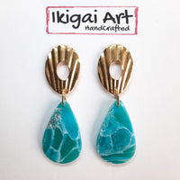 Pendientes Gota Aguamarina con Base Dorada