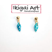 Pendientes Fantasy Aguamarina con Base Dorada