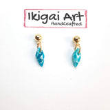 Pendientes Fantasy Aguamarina con Base Dorada