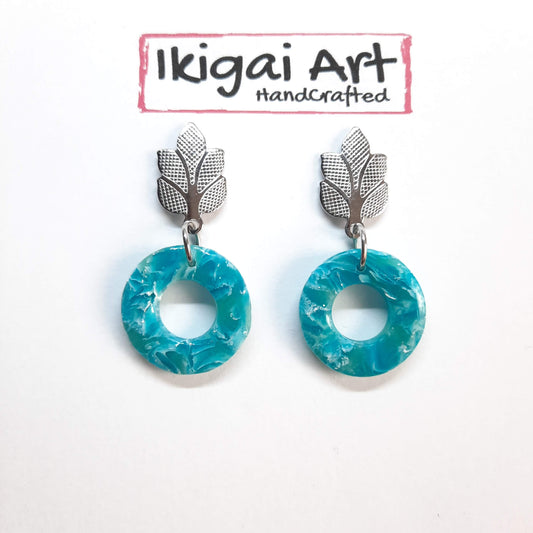 Pendientes Redondo Aguamarina con Base Acero