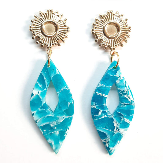 Pendientes Fantasy Aguamarina con Base Dorada