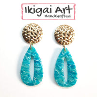 Pendientes Fantasy Aguamarina con Base Dorada