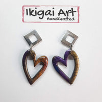 Pendientes Corazón Labradorita Violeta con Base Acero