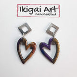 Pendientes Corazón Labradorita Violeta con Base Acero