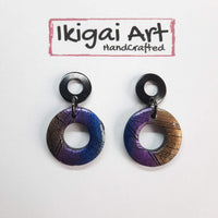 Pendientes Redondo Labradorita Violeta con Base Negra