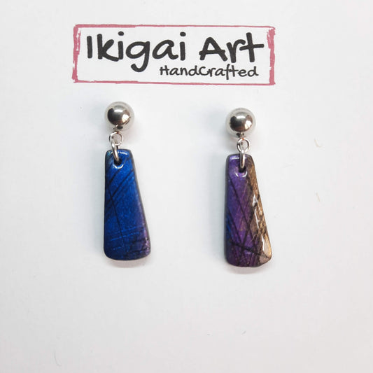 Pendientes Trapecio Mediano Labradorita Violeta con Base Acero