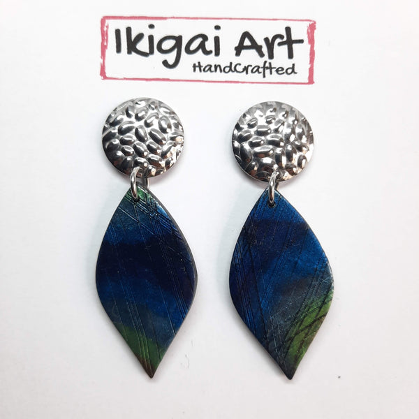 Pendientes Fantasy Labradorita Azul con Base Acero