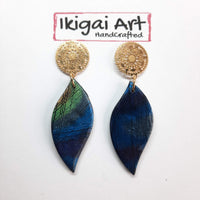 Pendientes Fantasy Labradorita Azul con Base Dorada