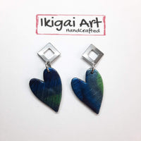 Pendientes Corazón Labradorita Azul con Base Acero