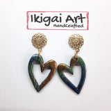 Pendientes Corazón Labradorita Azul con Base Dorada