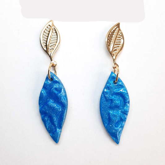 Pendientes Fantasy Azul con Base Dorada