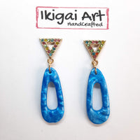 Pendientes Fantasy Azul con Base Dorada y Strass