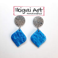 Pendientes Cuadrado Azul con Base Acero