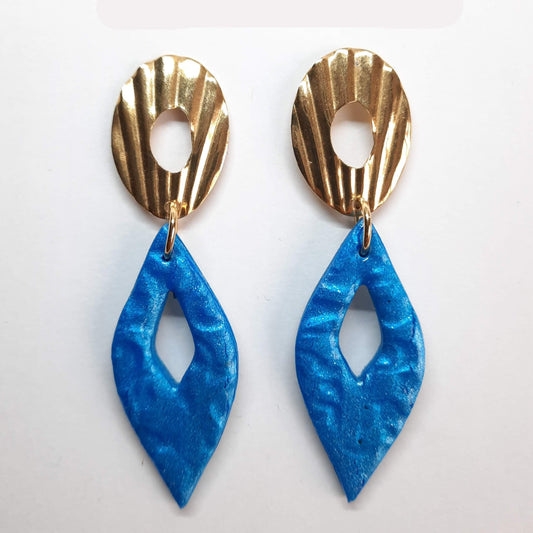 Pendientes Fantasy Azul con Base Dorada