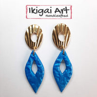 Pendientes Fantasy Azul con Base Dorada